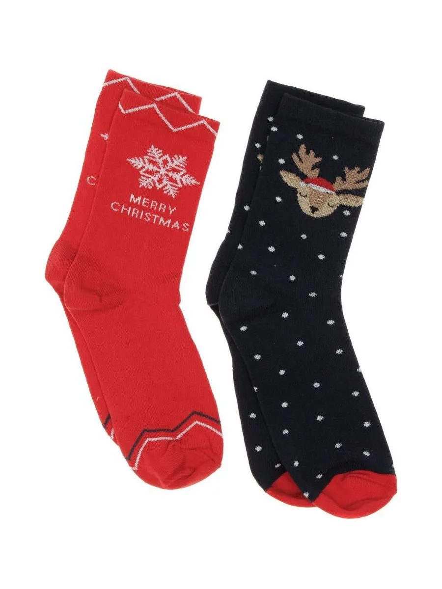 x2 Paires de Chaussettes Rouge/Marine Femme Twinday Christmas 1