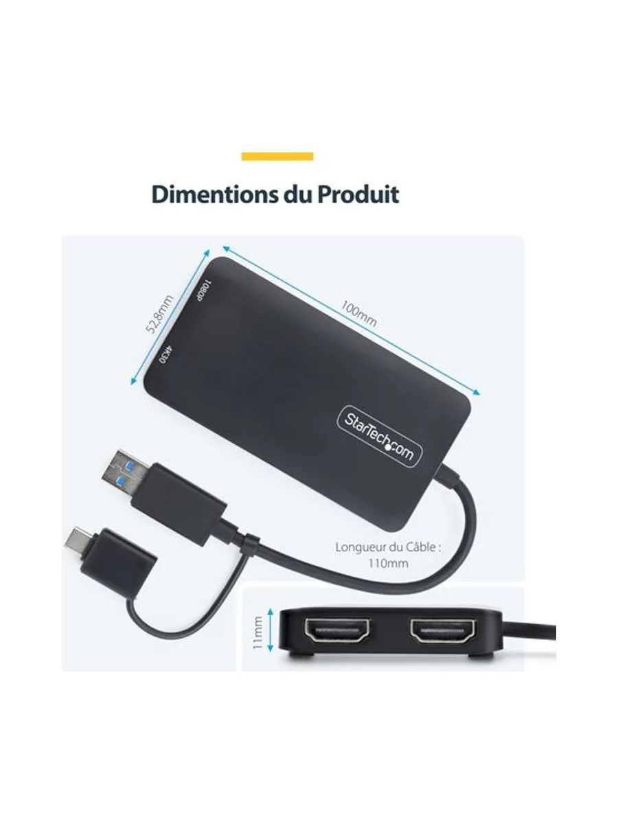 USB to Dual HDMI Adapter 4K30Hz+1080p 14