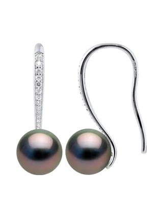 Boucles d'Oreilles Véritables Perles de Tahiti Rondes 8-9 mm — Argent 925 Millièmes Rhodié 1