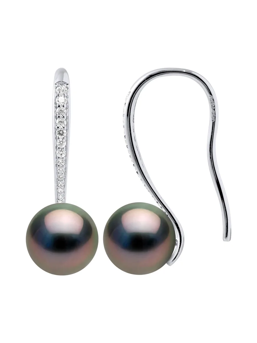 Boucles d'Oreilles Véritables Perles de Tahiti Rondes 8-9 mm — Argent 925 Millièmes Rhodié 1