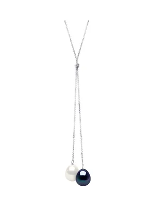 Collier Véritables Perles d'Eau Douce Poires 9-10 mm — Or Blanc 375 Millièmes — 42 cm 1