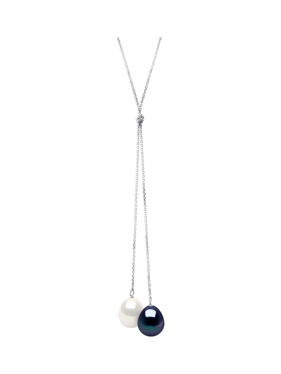Collier Véritables Perles d'Eau Douce Poires 9-10 mm — Or Blanc 375 Millièmes — 42 cm 1