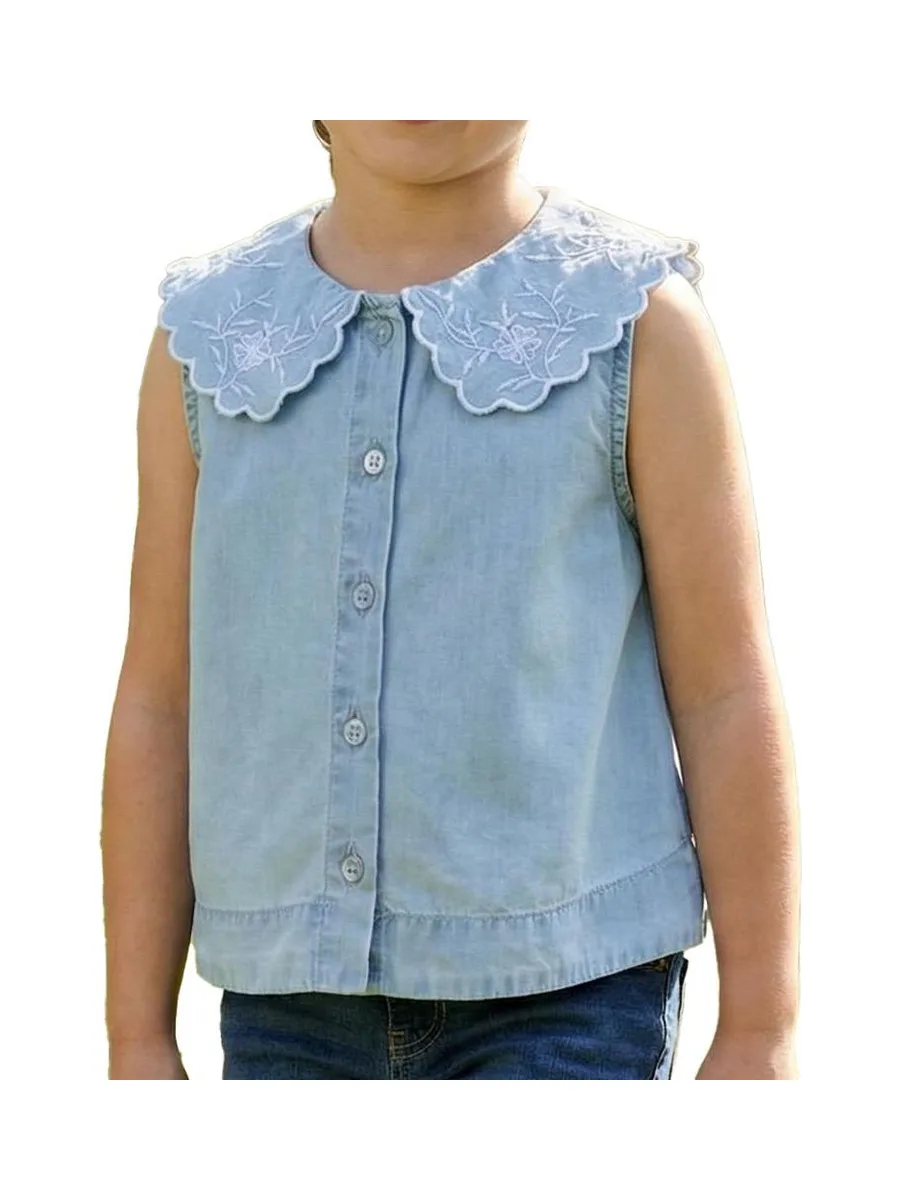 Blouse Bleu Fille Only Embroidery 1