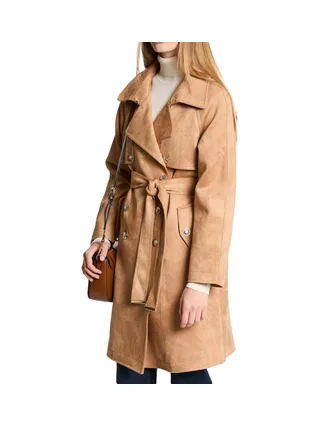 Manteau Marron Femme Morgan Trench Long En Suédine 1