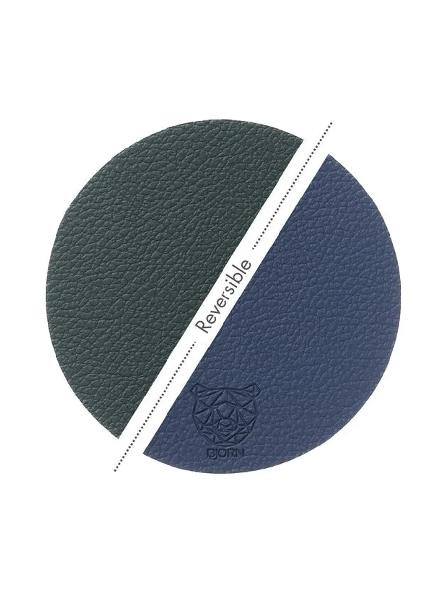 Sous-verre rond réversible - 6 pièces - Cuir recyclé blanc crème et vert de gris 10