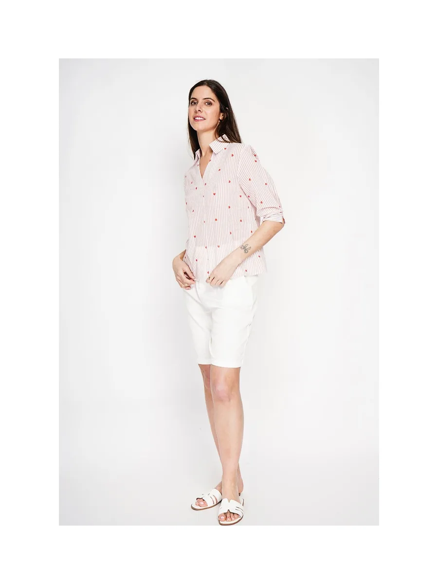 Blouse col chemise à rayure en coeur devant croisé en trapèze à manche 3/4 14