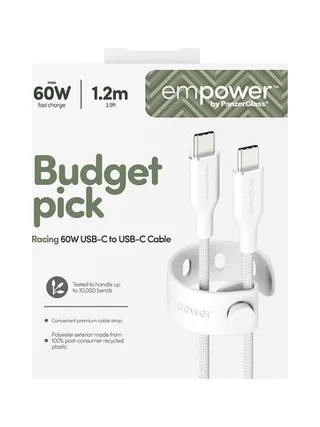 PanzerGlass empower™ by ® Racing 60W USB-C to USB-C Cable | USB 2.0 | 1.2M | Silver White USB cable 3