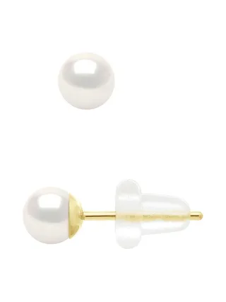 Boucles d'Oreilles Véritables Perles d'Eau Douce Rondes 4-5 mm — Or Jaune 750 Millièmes 4