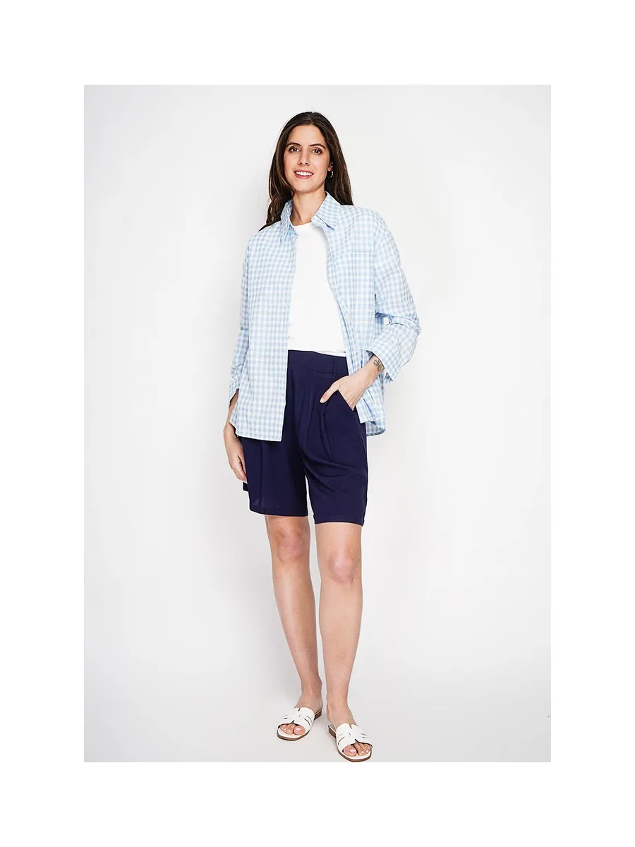 Chemise longue coupe oversize Poche poitrine à manches longues à carreaux 1