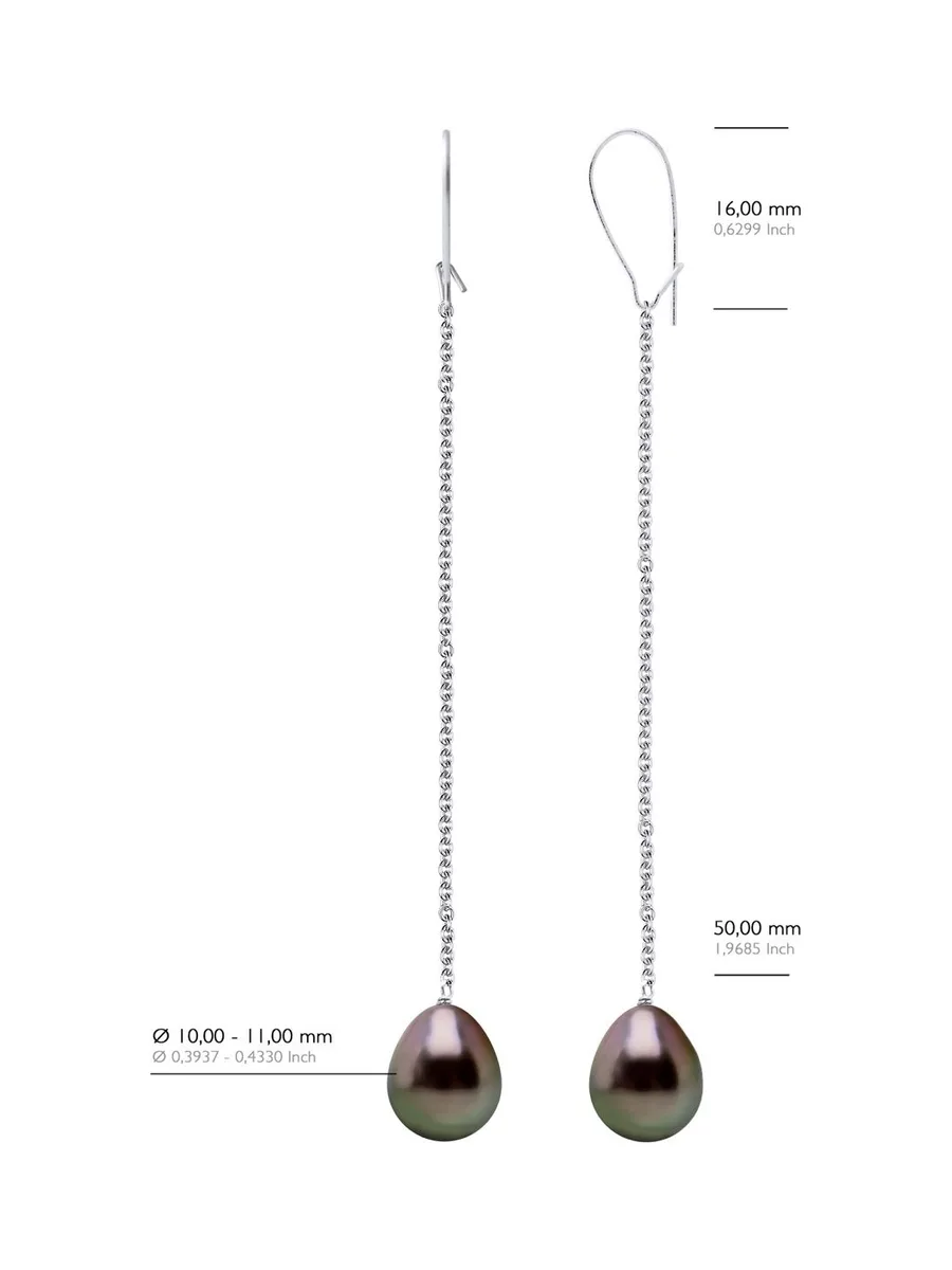 Boucles d'Oreilles Véritables Perles de Tahiti Poires 10-11 mm — Or Blanc 375 Millièmes 3