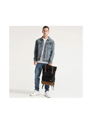 JACK - Sac à dos en cuir véritable et toile enduite - Bleu 29