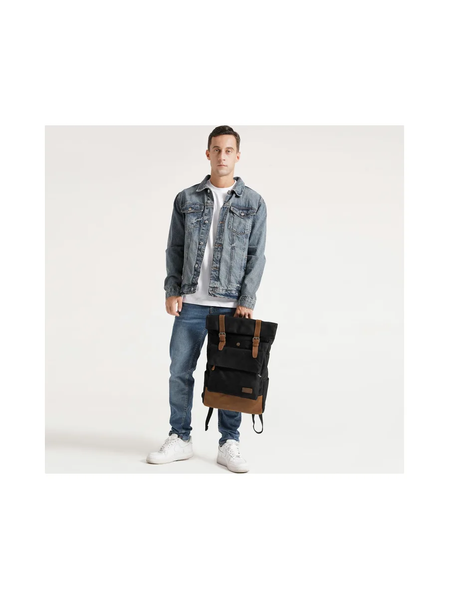 JACK - Sac à dos en cuir véritable et toile enduite - Bleu 29