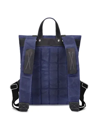 NES - Sac à dos en cuir véritable et toile enduite - Bleu 4