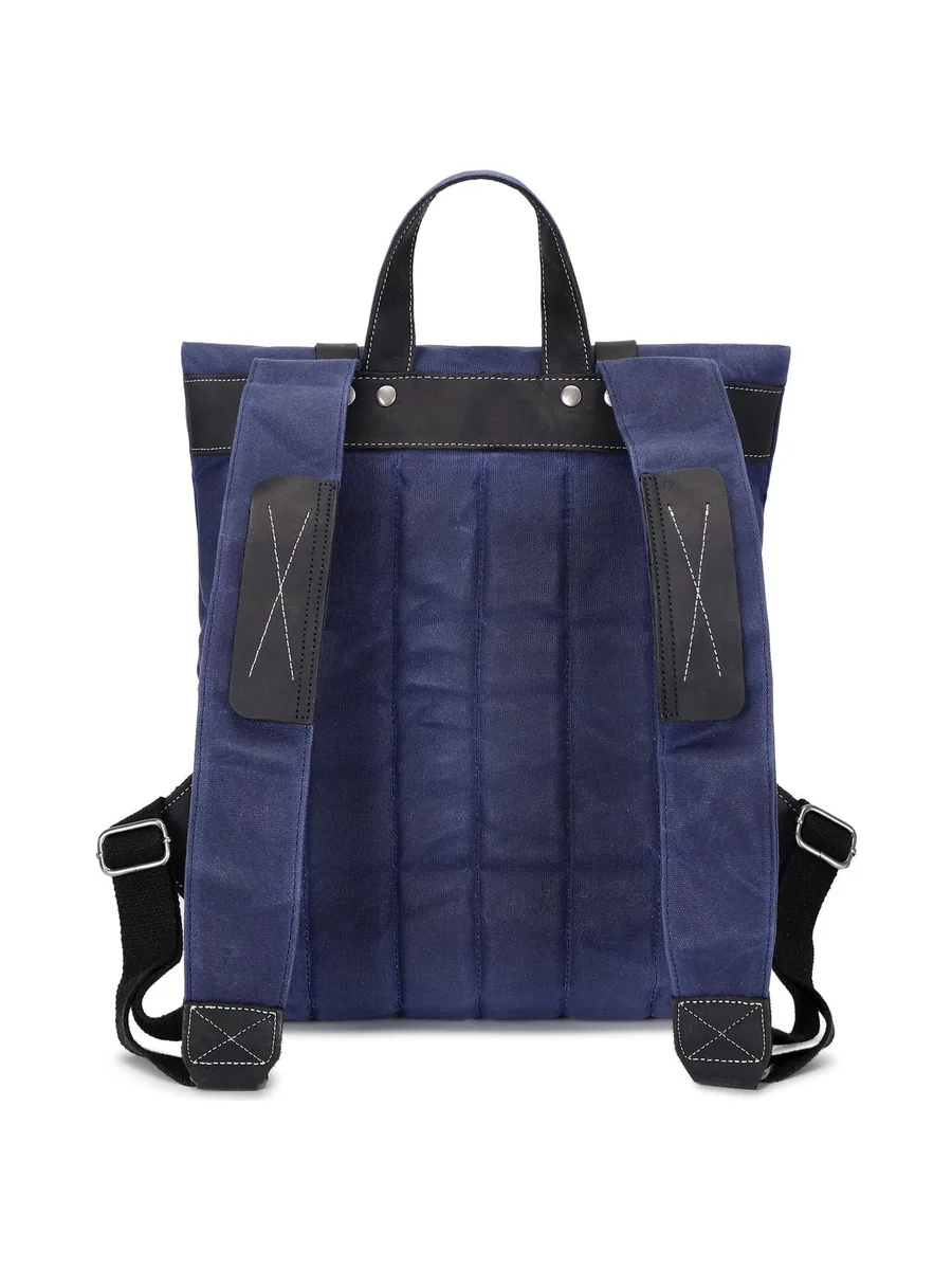 NES - Sac à dos en cuir véritable et toile enduite - Bleu 36