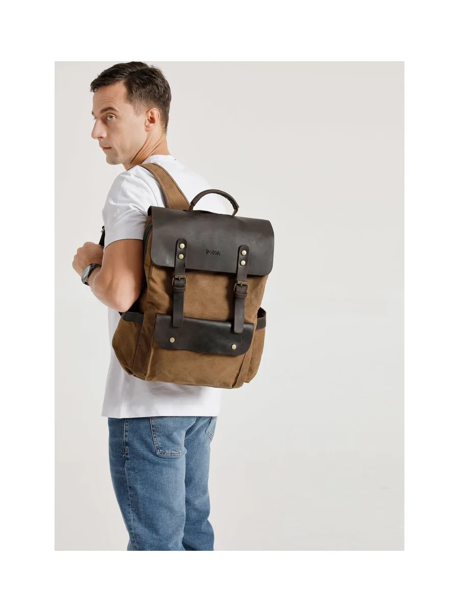 ED - Sac à dos en cuir véritable et toile enduite - Bleu 42