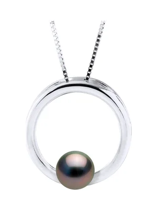 Collier Maille Forçat Véritable Perle de Tahiti Cerclée 7-8 mm — Argent 925 Millièmes Rhodié — 42 cm 1