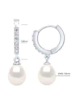 Boucles d'Oreilles Véritables Perles d'Eau Douce Poires 8-9 mm — Argent 925 Millièmes Rhodié 2