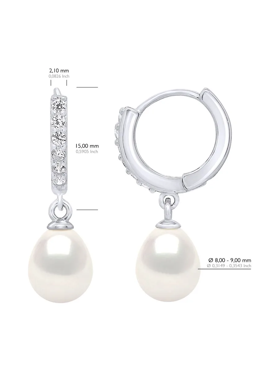 Boucles d'Oreilles Véritables Perles d'Eau Douce Poires 8-9 mm — Argent 925 Millièmes Rhodié 2