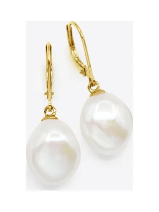Boucles d'Oreilles Véritables Perles d'Eau Douce Baroques 12-13 mm — Or Jaune 375 Millièmes 1