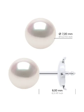 Boucles d'Oreilles Véritables Perles Akoya Rondes 7-8 mm — Or Blanc 750 Millièmes 2