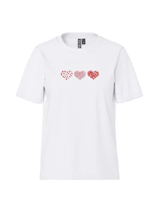 T-Shirt Blanc/Rouge Femme Pieces Pcoda 1