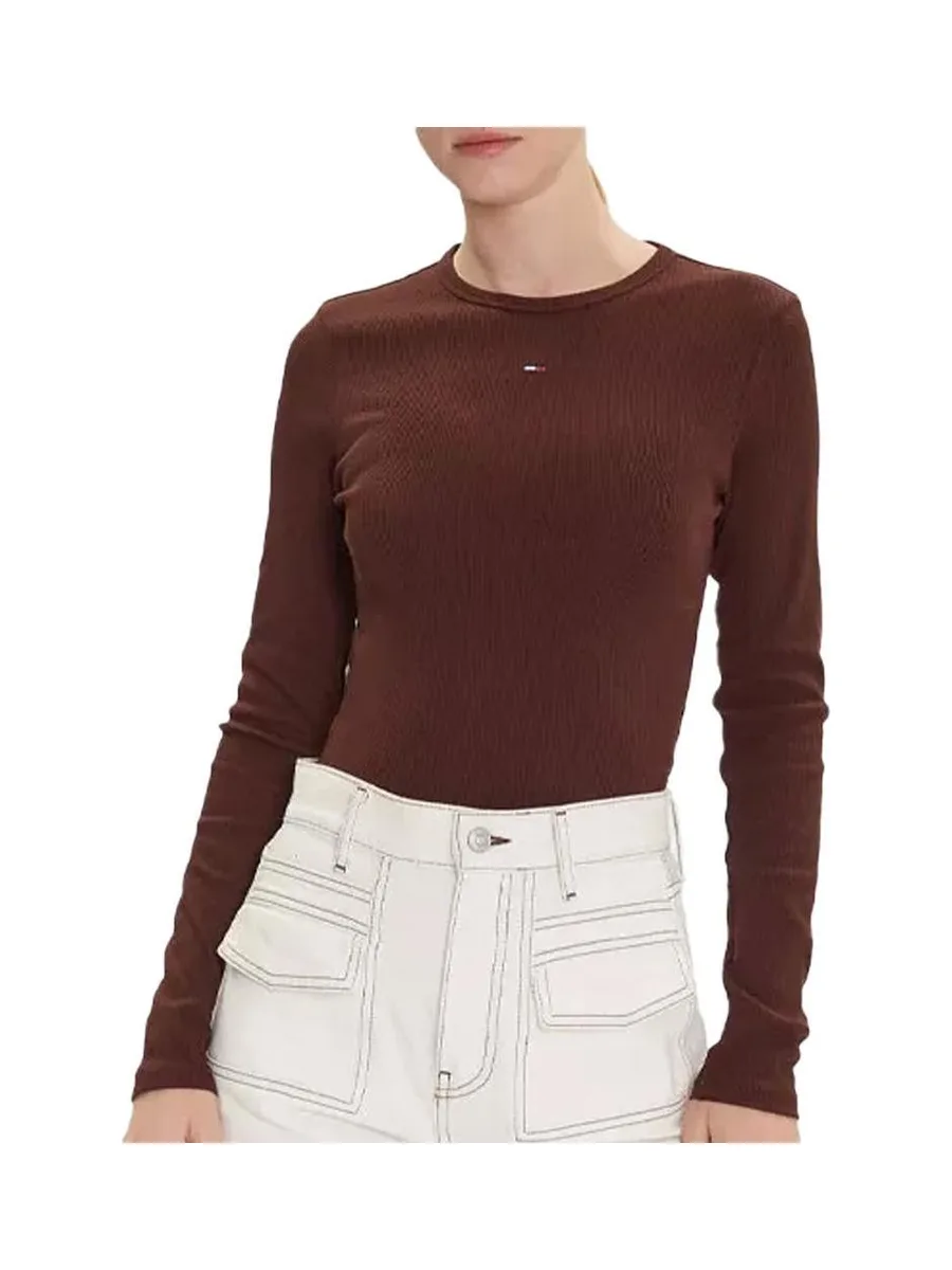 T-Shirt Manches Longues Marron Femme Tommy Hilfiger Essentials 2