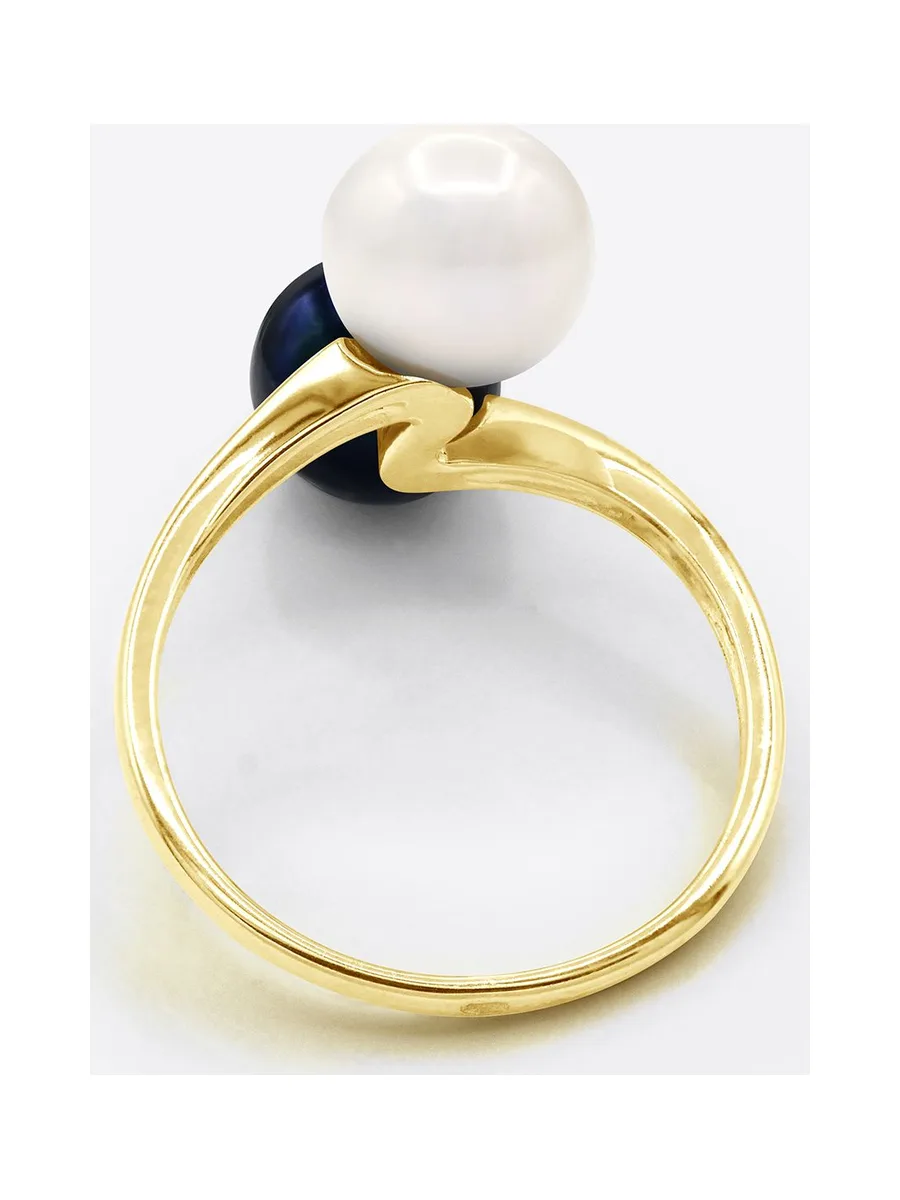 Bague Toi & Moi Véritables Perles d'Eau Douce Rondes 8-9 mm — Or Jaune 375 Millièmes 5