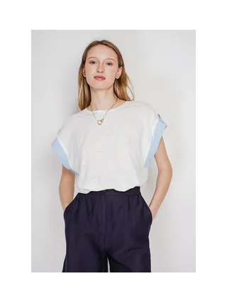 T-shirt col rond coupe oversize manches court avec patte boutons 4