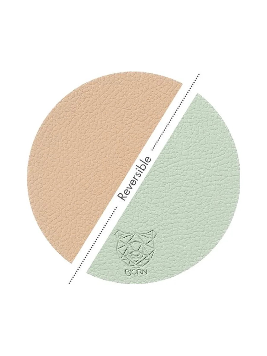 Sous-verre rond réversible - 6 pièces - Cuir recyclé blanc crème et vert de gris 31