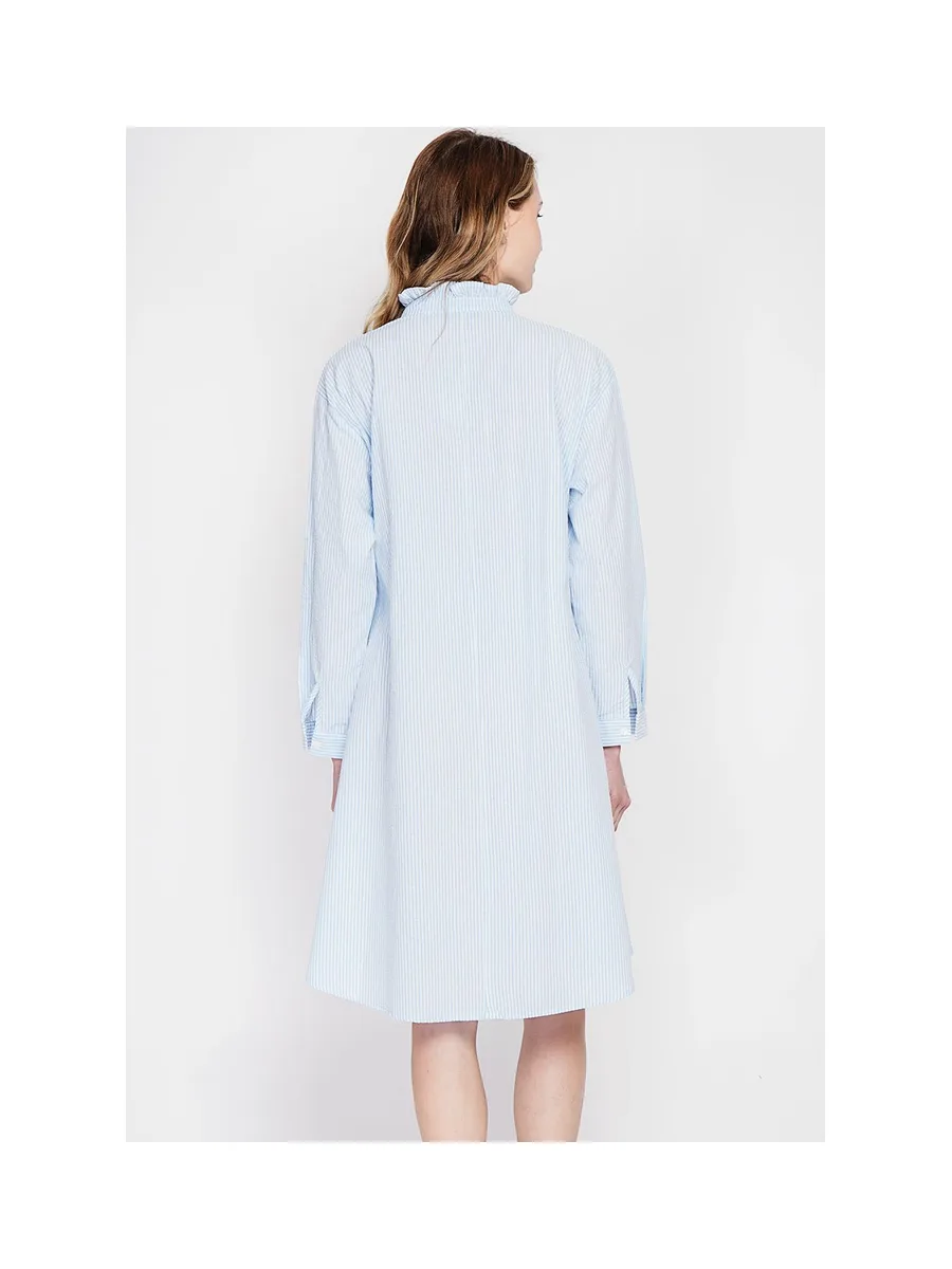Robe col mao foufou évasée boutonnée devant à manches longues à rayure 4
