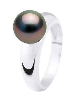 Bague Jonc Véritable Perle de Tahiti Ronde 9-10 mm — Argent 925 Millièmes Rhodié 4