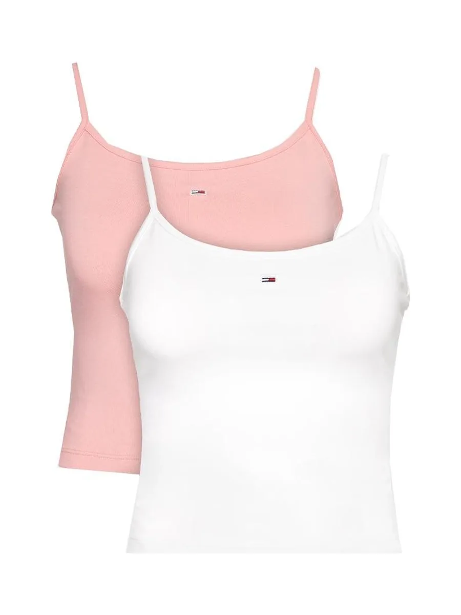 x 2 Débardeurs Blanc/Rose Femme Tommy Hilfiger Essential 2