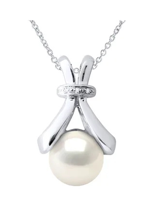 Collier Véritable Perle de Tahiti Bouton 6-7 mm Diamant 0.01 ct — Or Blanc 375 Millièmes — 42 cm 1