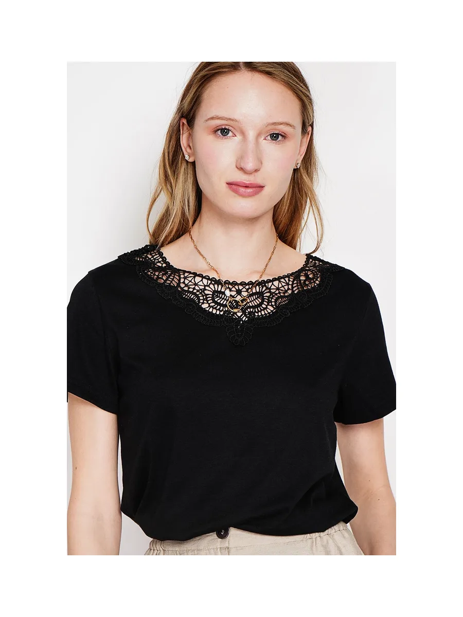 T-shirt col rond manches court dentelle 24