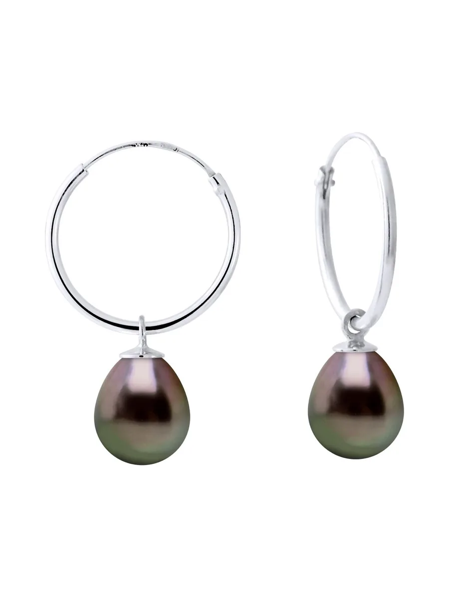 Boucles d'Oreilles Véritables Perles de Tahiti Poires 8-9 mm — Argent 925 Millièmes Rhodié 1