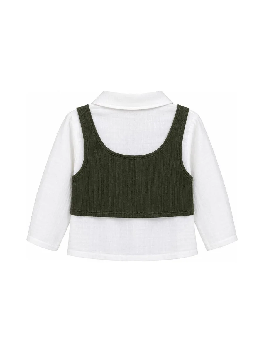 Blouse Blanc/Kaki Bébé Fille P'tit Mome Pauline 3