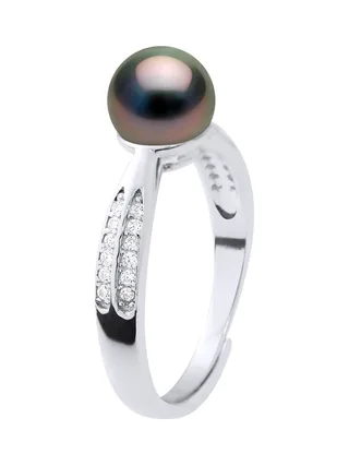 Bague Jonc Véritable Perle de Tahiti Ronde 7-8 mm — Argent 925 Millièmes Rhodié 1