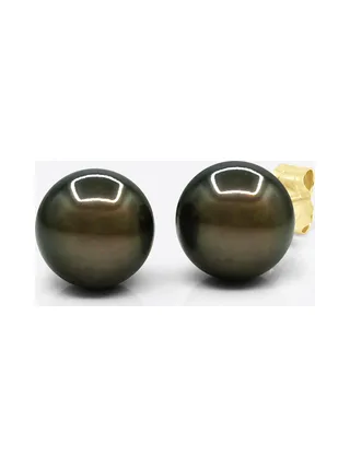 Boucles d'Oreilles Véritables Perles de Tahiti Semi-Rondes 7.5-8 mm — Or Jaune 375 Millièmes 1
