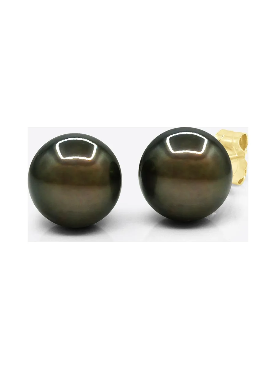 Boucles d'Oreilles Véritables Perles de Tahiti Semi-Rondes 7.5-8 mm — Or Jaune 375 Millièmes 1