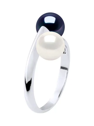 Bague Toi & Moi Véritables Perles d'Eau Douce Rondes 6-7 mm — Argent 925 Millièmes Rhodié 4