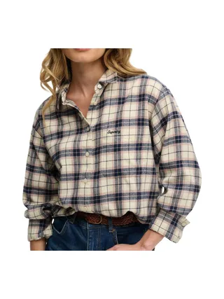 Chemise À Carreaux Écru/Marine Femme Superdry Check 1