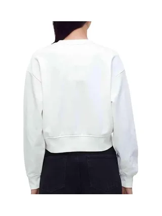 Sweat Blanc Femme Calvin Klein Jeans Ls Cropped 2