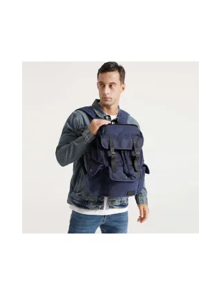 BILL - Sac à dos en cuir véritable et toile enduite - Bleu 8
