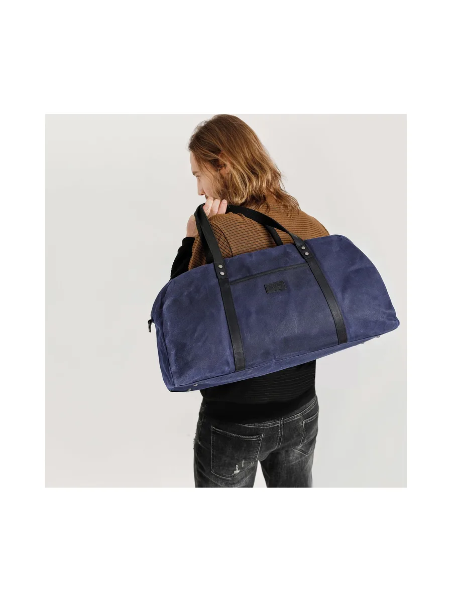 BOB - Sac de voyage en cuir véritable et toile enduite - Bleu 8
