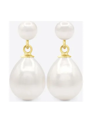 Boucles d'Oreilles Véritables Perles d'Eau Douce Poires 5-6 mm — Or Jaune 375 Millièmes 1