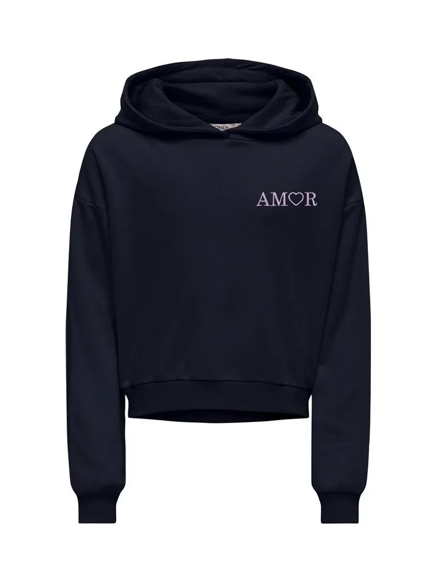 Sweat à Capuche Noir Fille Kids ONLY Amor Life 2