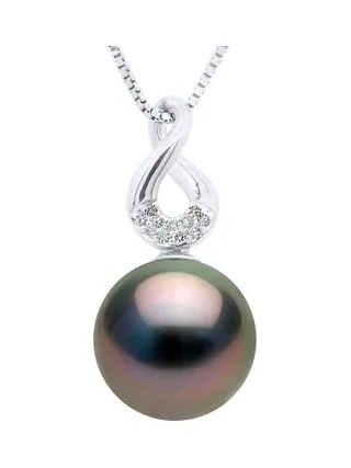 Pendentif Véritable Perle de Tahiti Ronde 9 mm — Or Blanc 375 Millièmes 1