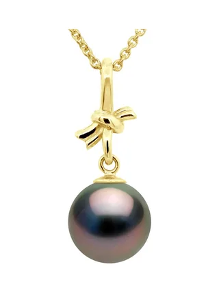 Pendentif Véritable Perle de Tahiti Ronde 9-10 mm — Or Jaune 375 Millièmes 1