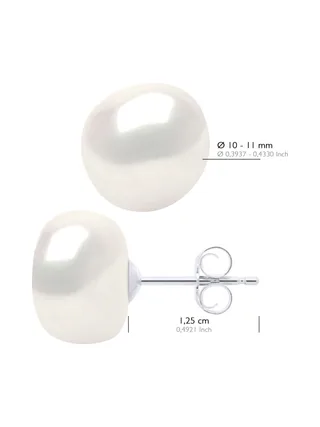 Boucles d'Oreilles Véritables Perles d'Eau Douce Baroques 10-11 mm — Or Blanc 375 Millièmes 2