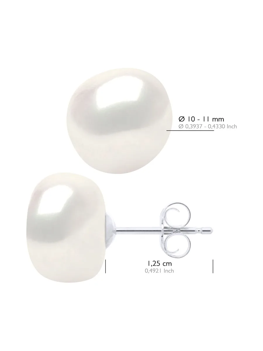 Boucles d'Oreilles Véritables Perles d'Eau Douce Baroques 10-11 mm — Or Blanc 375 Millièmes 2